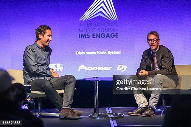 Instagram founder Kevin Systrom and DJ Diplo attend IMS Engage in partnership with W Hotels Worldwide at W Hollywood on April 17, 2013 in Hollywood,...