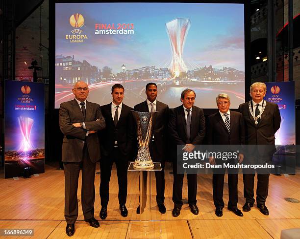 Michael van Praag, KNVB President, Gabi, Athletico Madrid player, Patrick Kluivert, Former player and UEFA Europa League Final 2013 Ambassador,...
