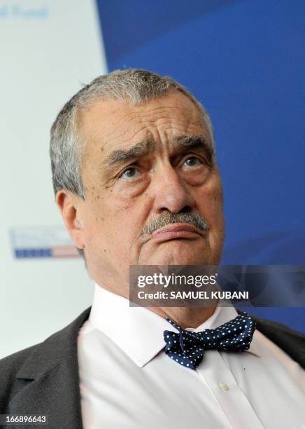 Foreign Minister of Czech Republic, Karel Schwarzenberg attends a press conference during the opening of the GLOBSEC 2013 international security...