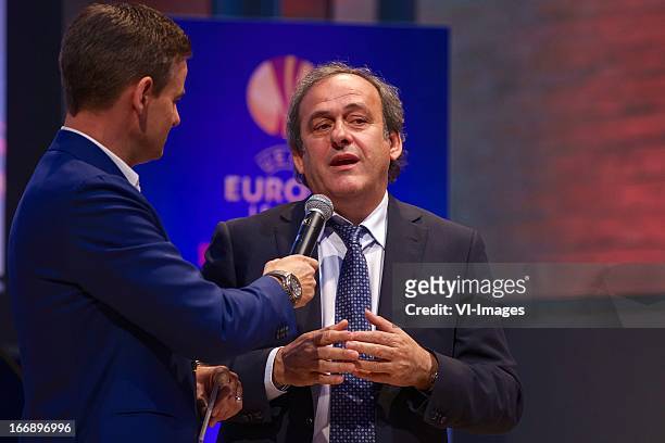 Wilfred Genee, Michel Platini during the UEFA Europa League trophy handover ceremony on April 18, 2013 at Amsterdam, The Netherlands.