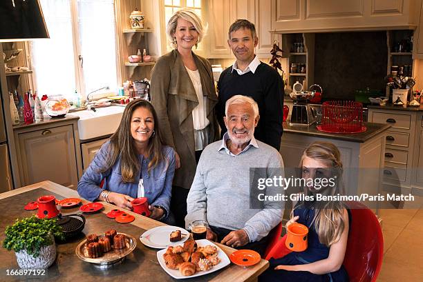 Actor Jean Paul Belmondo on the occasion of his 80th birthday is photographed with his son Paul and wife Luana, at his side his daughter Florence and...