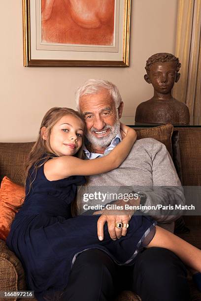 Actor Jean Paul Belmondo on the occasion of his 80th birthday is is photographed with his daugther Stella of 9 years, the daughter of his former wife...