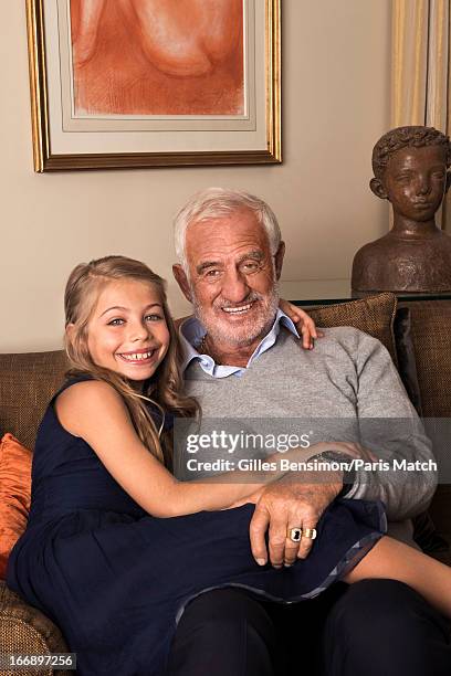 Actor Jean Paul Belmondo on the occasion of his 80th birthday is is photographed with his daugther Stella of 9 years, the daughter of his former wife...