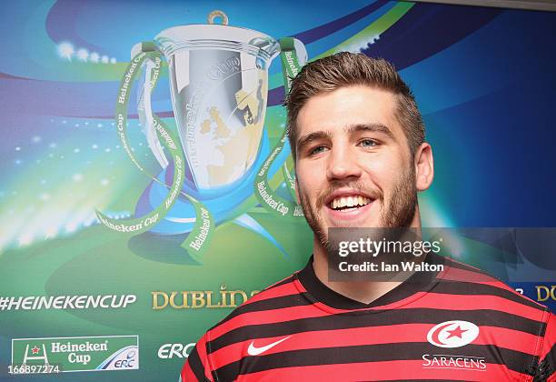 Will Fraserspeaks to the press during a media session to preview the Heineken Cup semi final match between Saracens and Toulon at Twickenham Stadium...