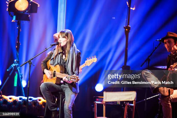 Singer Carla Bruni performs at the Echo Music Awards where she sings from her new album Little French Songs, photographed for Paris Match on April 1,...