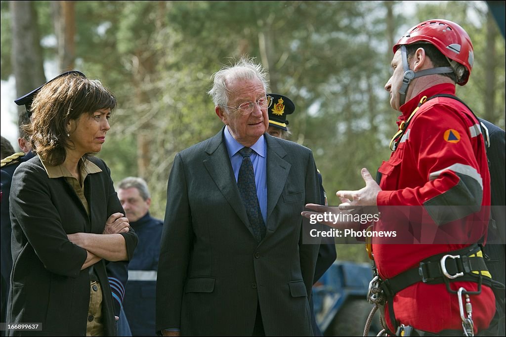 King Albert II Of Belgium Visits The Belgian Civil Protection Unit In Ghlin