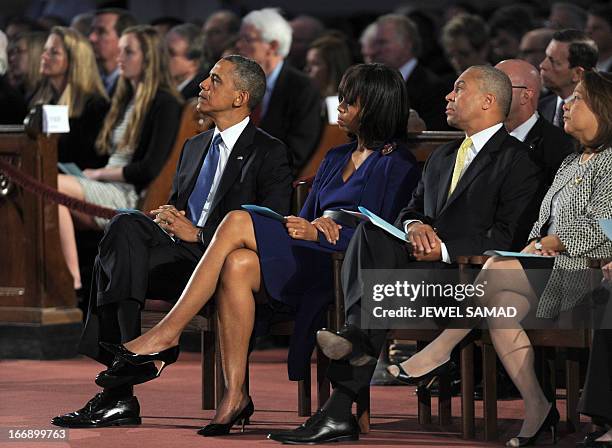 President Barack Obama, First Lady Michelle Obama , Massachusetts Governor Deval Patrick and his wife Diane Patrick attend the "Healing Our City: An...