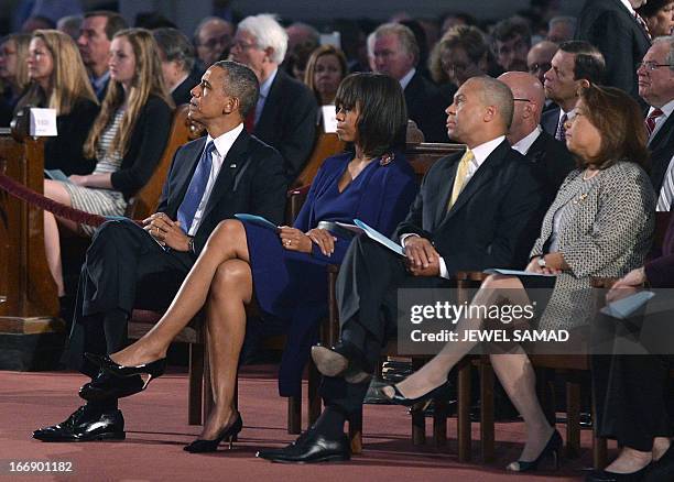 President Barack Obama, First Lady Michelle Obama , Massachusetts Governor Deval Patrick and his wife Diane Patrick attend the "Healing Our City: An...