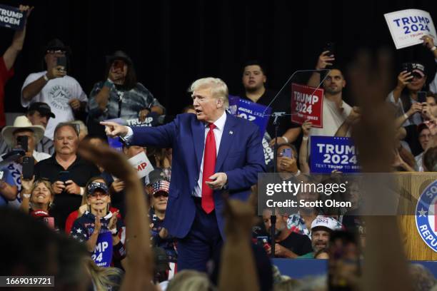 Republican presidential candidate former President Donald Trump speaks at the Monument Leaders Rally hosted by the South Dakota Republican Party on...