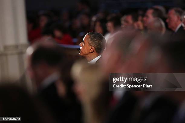 President Barack Obama attends an interfaith prayer service for victims of the Boston Marathon attack titled "Healing Our City," at the Cathedral of...