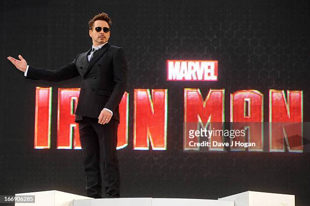 Robert Downey Jr attends a special screening of 'Iron Man 3' at The Odeon Leicester Square on April 18, 2013 in London, England.