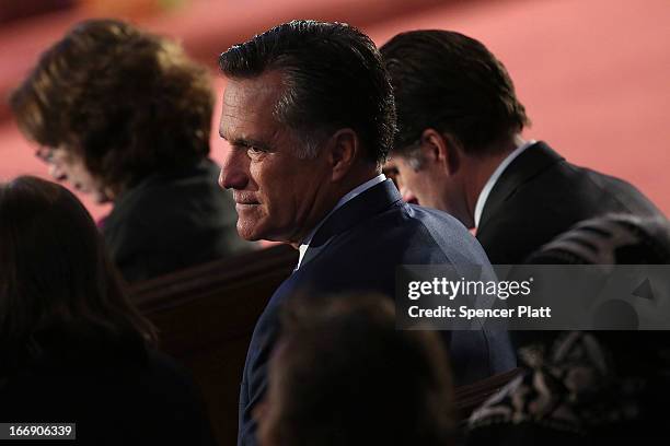 Former Massachusetts Governor and 2012 Republican presidential nominee Mitt Romney attends an interfaith prayer service for victims of the Boston...
