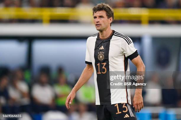 Thomas Muller of Germany looks on during the International Friendly match between Germany and France at Signal Iduna Park on September 12, 2023 in...