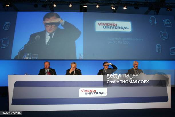 Jacques Espinasse, Chief Executive and Financial Chief of French media and telecommunications group Vivendi, Jean-Bernard Levy , Jean-Rene Fourtou ,...
