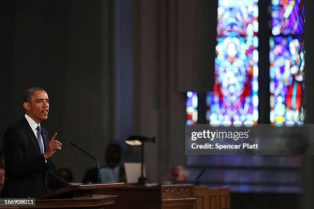 President Barack Obama speaks at an interfaith prayer service for victims of the Boston Marathon attack titled "Healing Our City," at the Cathedral...
