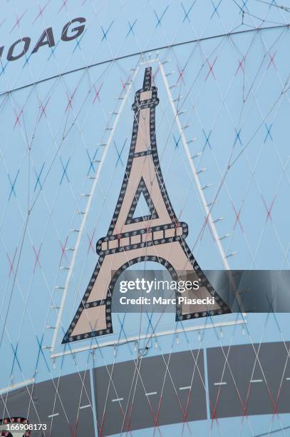Close-up on the new Paris Observatory Atmospheric Generali balloon, at Parc Andre Citroen on April 18, 2013 in Paris, France. The balloon will...