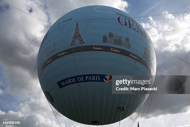 Close-up on the new Paris Observatory Atmospheric Generali balloon, at Parc Andre Citroen on April 18, 2013 in Paris, France. The balloon will...