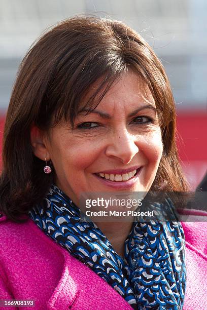 Anne Hidalgo attends the launch of the new Paris Observatory Atmospheric Generali balloon, at Parc Andre Citroen on April 18, 2013 in Paris, France....