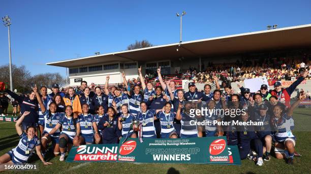 Auckland celebrate the win xduring the Farah Palmer Cup Premiership Final match between Canterbury and Auckland at Rugby Park, on September 09 in...