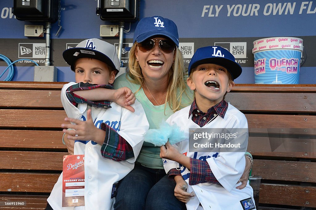 Britney Spears And Sons Visit Dodgers Stadium - April 17, 2013