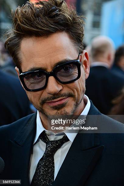 Robert Downey Jr is interviewed at the Special Screening of Iron Man 3 on April 18, 2013 in London, England.