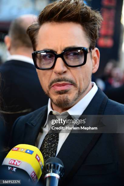 Robert Downey Jr is interviewed at the Special Screening of Iron Man 3 on April 18, 2013 in London, England.