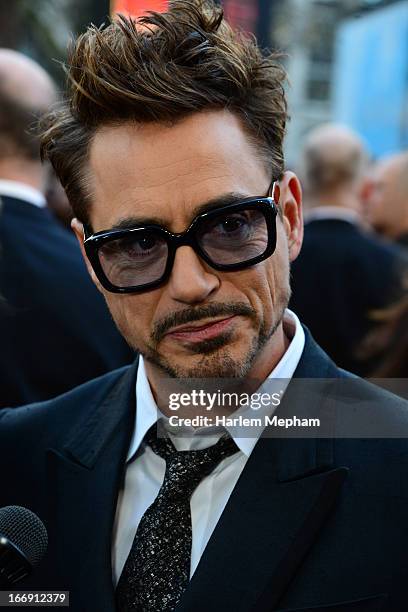 Robert Downey Jr is interviewed at the Special Screening of Iron Man 3 on April 18, 2013 in London, England.