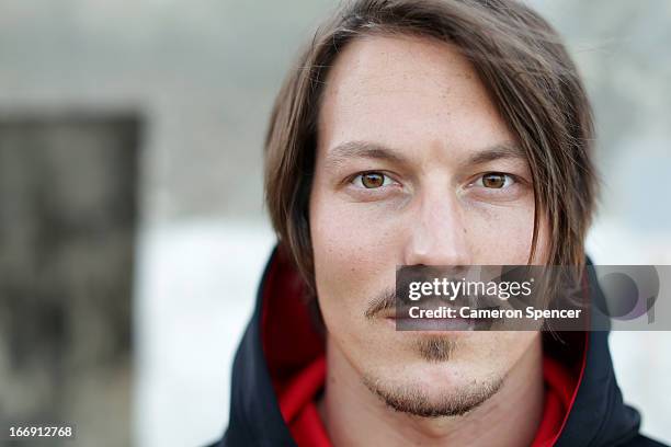 Australian snowboarder Alex 'Chumpy' Pullin poses during a portrait session at Watsons Bay on April 18, 2013 in Sydney, Australia. Pullin is the...