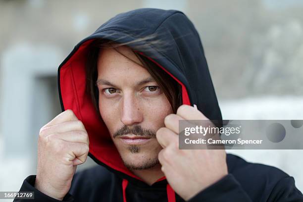 Australian snowboarder Alex 'Chumpy' Pullin poses during a portrait session at Watsons Bay on April 18, 2013 in Sydney, Australia. Pullin is the...