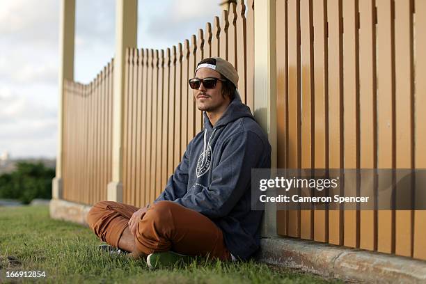 Australian snowboarder Alex 'Chumpy' Pullin poses during a portrait session at Watsons Bay on April 18, 2013 in Sydney, Australia. Pullin is the...