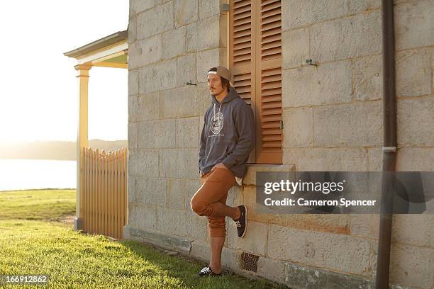 Australian snowboarder Alex 'Chumpy' Pullin poses during a portrait session at Watsons Bay on April 18, 2013 in Sydney, Australia. Pullin is the...