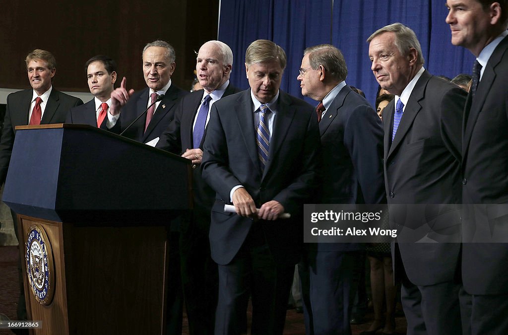The Group Of Senators Dubbed The "Gang Of 8" Hold News Conference On Immigration Legislation