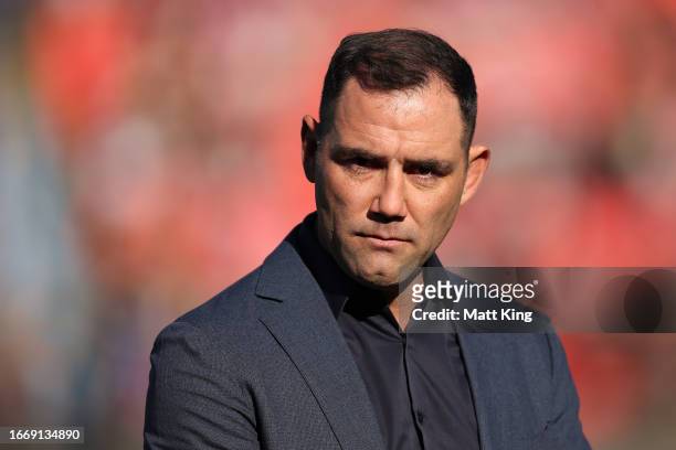 Channel Nine commentator and former player Cameron Smith is seen before the NRL Qualifying Final match between Penrith Panthers and New Zealand...