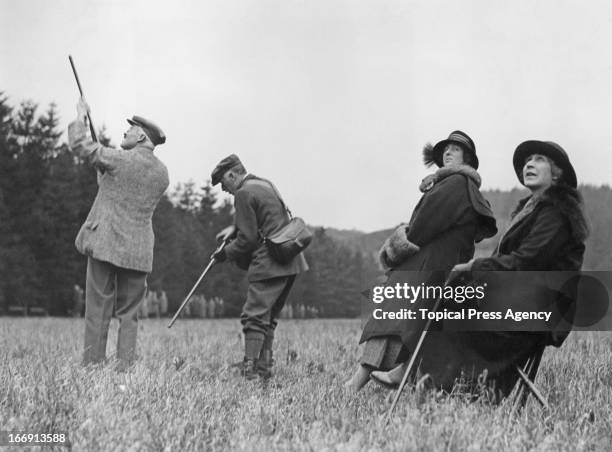 The Duke of Roxburgh, Henry Innes-Ker, 8th Duke of Roxburghe taking part in a pheasant shoot at a house party at the home of the Dowager Lady...