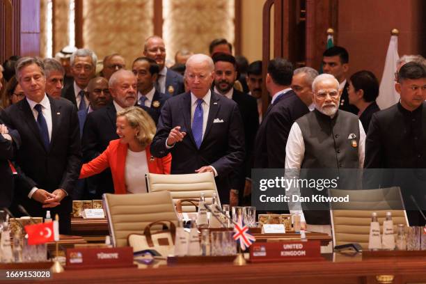 President Joe Biden arrives for the opening session during the G20 Leaders' Summit on September 9, 2023 in New Delhi, Delhi. This 18th G20 Summit...