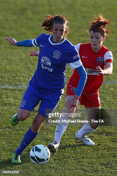 Jill Scott of Everton shields the ball from Angharad James of Bristol during the FA WSL match between Bristol Academy Women's FC and Everton Ladies...