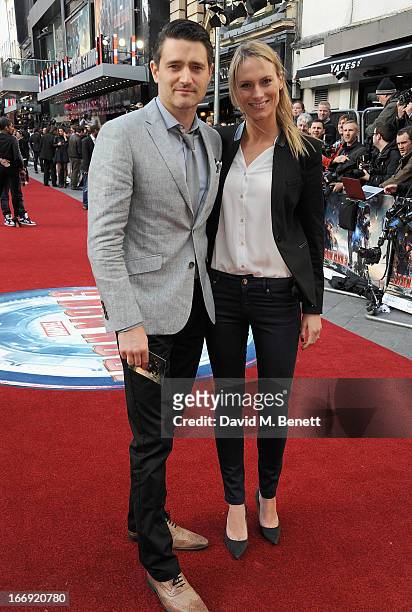 Tom Chambers and Clare Harding attend the "Iron Man 3" Special Screening at the Odeon Leicester Square on April 18, 2013 in London, England.
