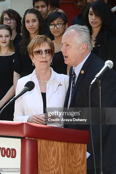 Carol Burnett and Tom LaBonge attend the Carol Burnett Square naming ceremony and plaque unveiling on April 18, 2013 in Los Angeles, California.