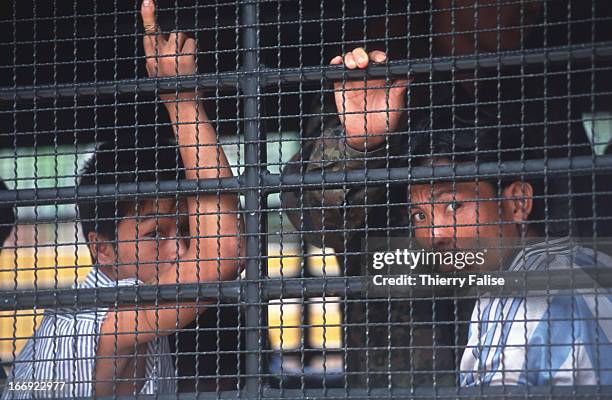 Illegal Burmese migrants are led in a truck towards the Moei river where they will be sent back on a boat to Myanmar..