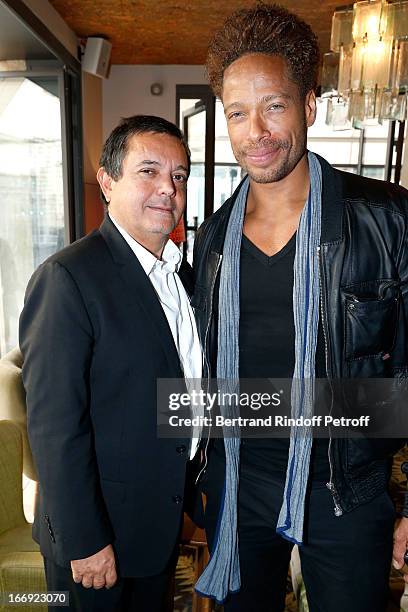 Master jeweler Edouard Nahum and actor Gary Dourdan attend 'Divamour' launch party at Tres Honore Bar on April 18, 2013 in Paris, France.