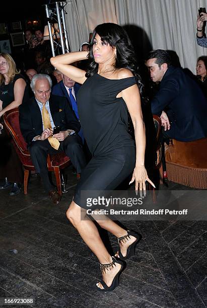 Choreographer Mia Frye performs at 'Divamour' launch party at Tres Honore Bar on April 18, 2013 in Paris, France.