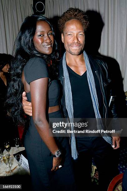 Model Diamata Niang and Actor Gary Dourdan attend 'Divamour' launch party at Tres Honore Bar on April 18, 2013 in Paris, France.