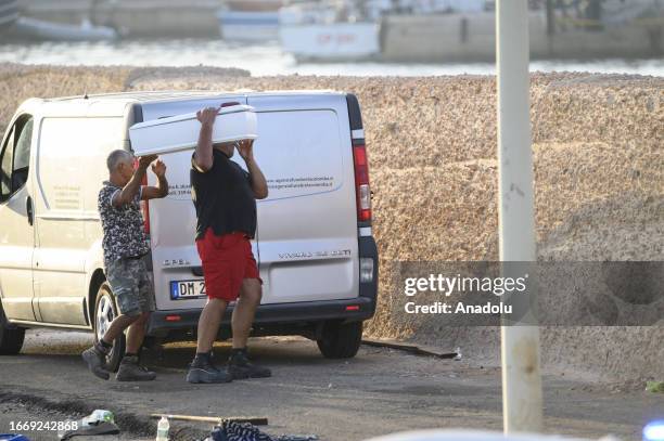 Baby migrant, born during the migrant's crossing, who died soon after the birth take to Favaloro deck in Lampedusa with nearly 70 migrants by the...