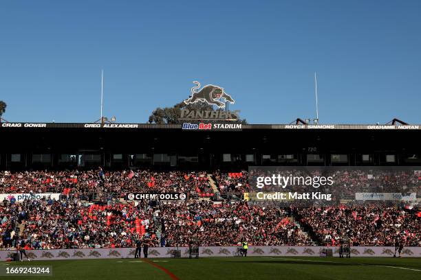 General view of the eastern grandstand during the NRL Qualifying Final match between Penrith Panthers and New Zealand Warriors at BlueBet Stadium on...