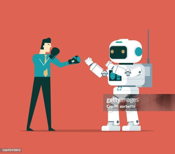 businessman vs robot - fighting stance stock illustrations