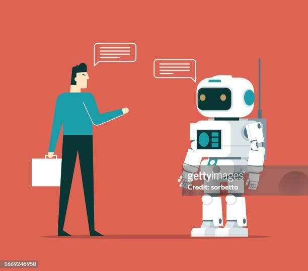 artificially intelligent - chat bot - businessman - robotic process automation stock illustrations
