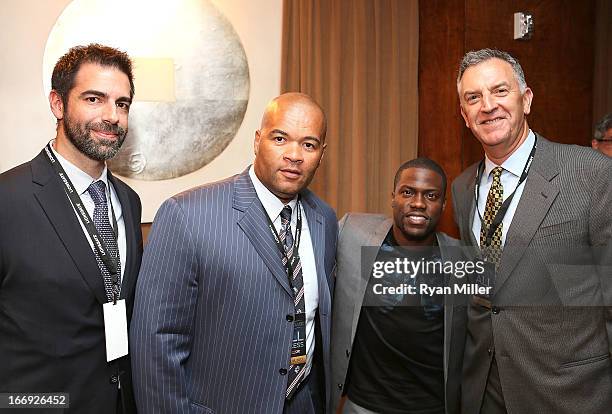 Actor Kevin Hart poses with guests prior to the Lionsgate CinemaCon Press Conference Invitational : An Exclusive Product Presentation Highlighting...