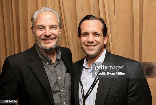 Director Francis Lawrence poses with guests prior to the Lionsgate CinemaCon Press Conference Invitational : An Exclusive Product Presentation...