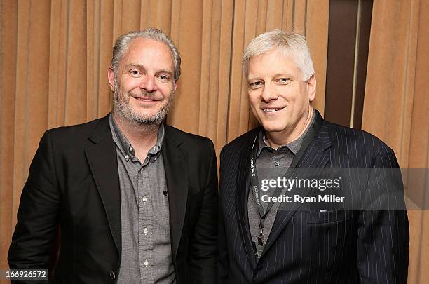 Director Francis Lawrence poses with guests prior to the Lionsgate CinemaCon Press Conference Invitational : An Exclusive Product Presentation...
