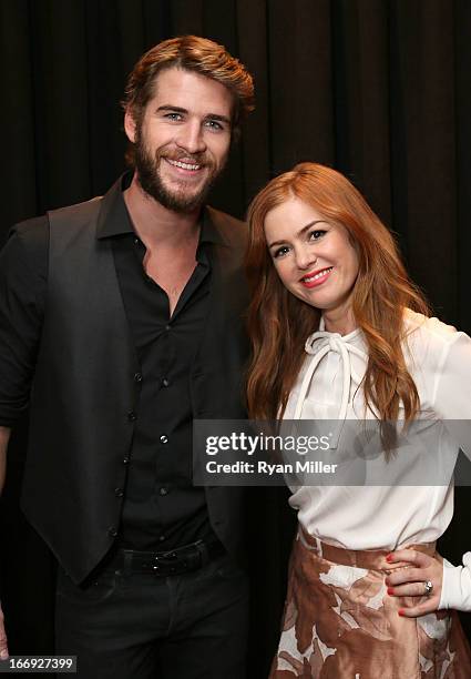 Actors Liam Hemsworth and Isla Fisher attend the Lionsgate CinemaCon Press Conference Invitational : An Exclusive Product Presentation Highlighting...